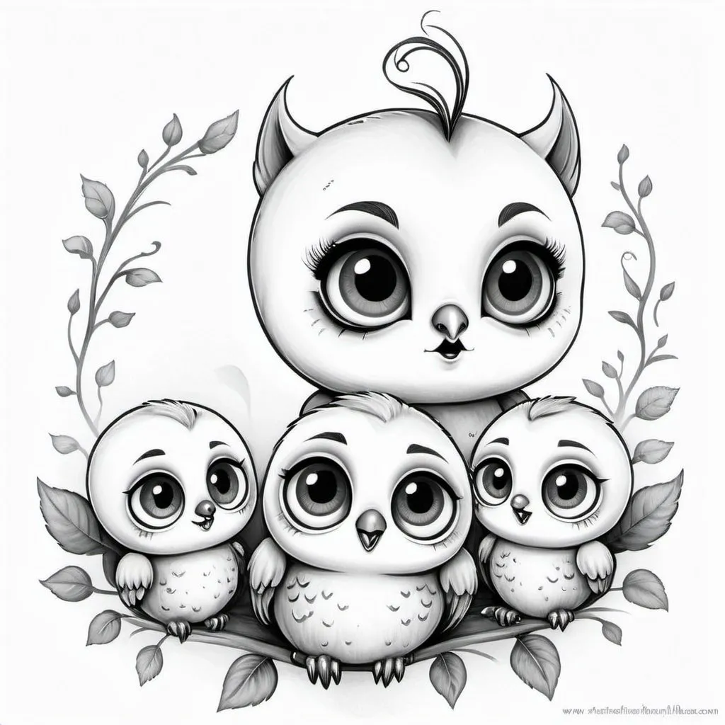 Prompt: Sweet and cute with one chubby mom and three teens. Simple drawing Gothic. Tattoo