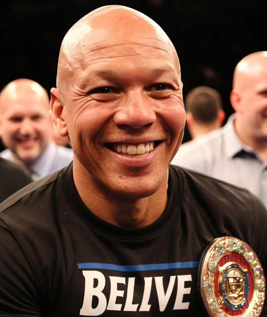 Prompt: Believe Mike Tayson smiling at the New York championship