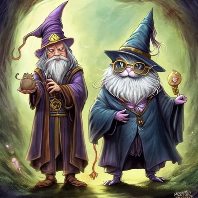 Prompt: a wizard that is a cat and a wizard that is a toad