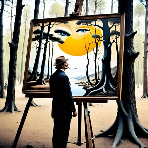 Prompt: hombre mirando un bosque como en una pintura de Dalí