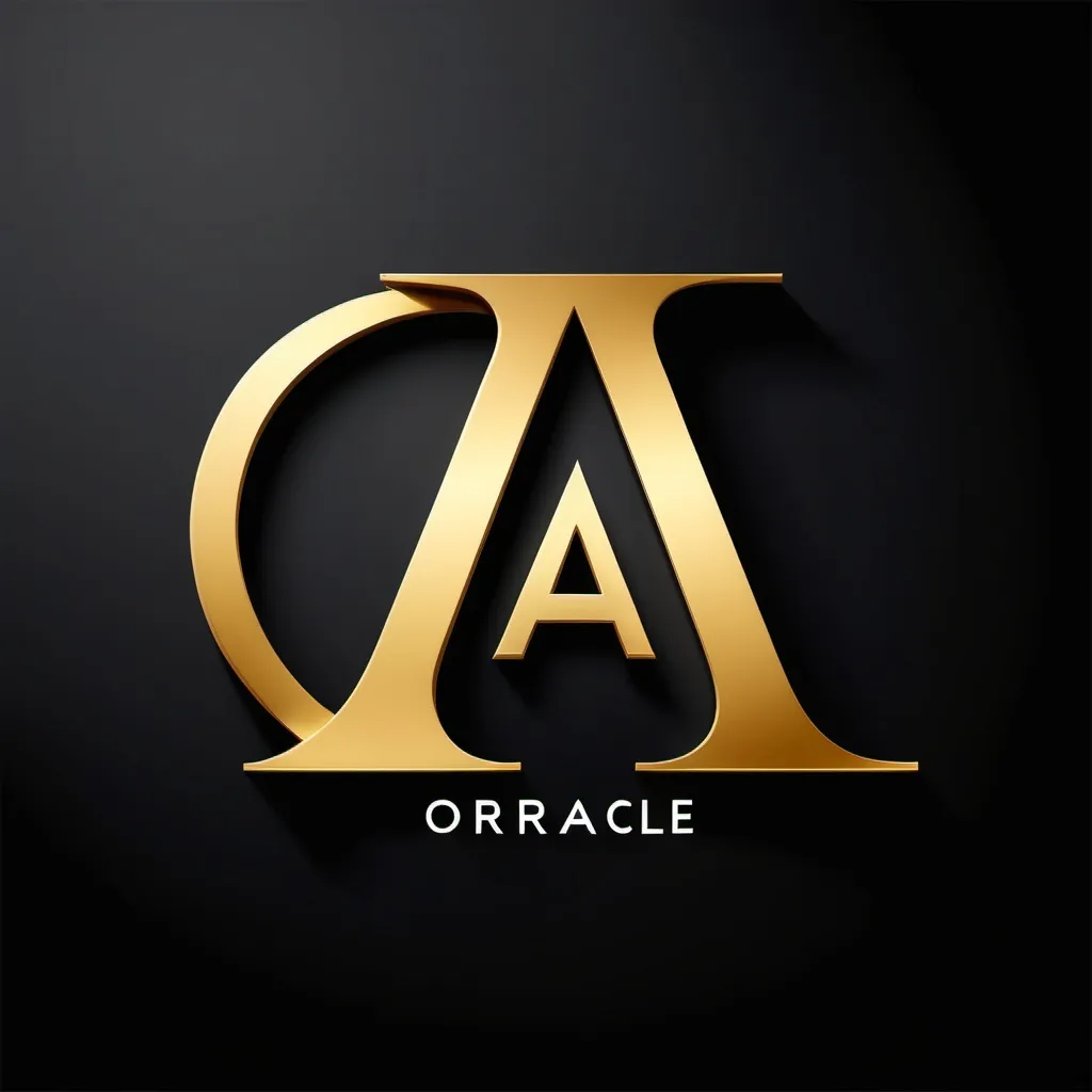 Prompt: Design me a logo that contains the letter A in large gold color and under it the name Ahmed Oracle and the background is black