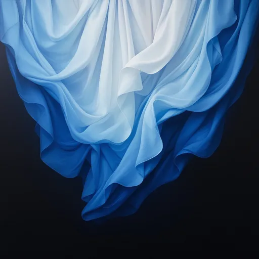 Prompt: A highly detailed, realistic composition of flowing drapes in pastel blue and deep blue (or black and beige), cascading vertically and covering the entire 48” x 48” canvas. The fabric unfolds gracefully, with soft, layered movement that embodies strength, resilience, and fluidity. No background, no walls—just the drapes filling the space with depth and texture. Gentle lighting enhances the interplay of light and shadow, emphasizing tonal variations within the chosen colors. Soft yet dynamic, with a painterly, tactile quality. Vertical flow, elegant, ethereal. --ar 1:1 --v 5 --q 2 --hd

