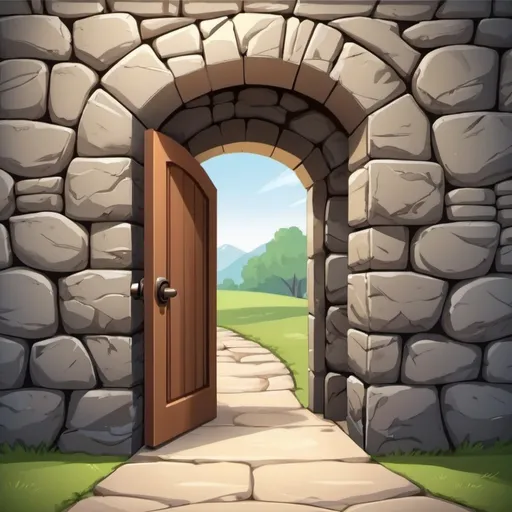 Prompt: 3 inch Stone wall interior open entrance in cartoon style 