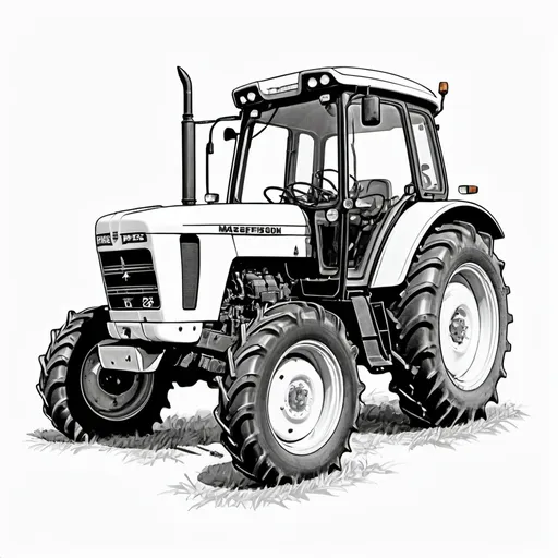 Prompt: Make drawing of massey ferguson 255,simple contour , black and white so i can print it on shirt