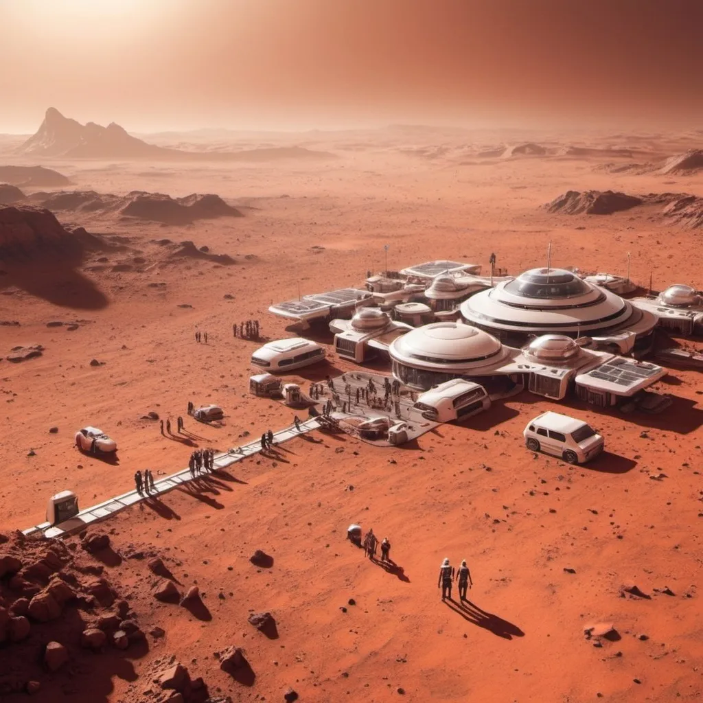 Prompt: City on mars with people