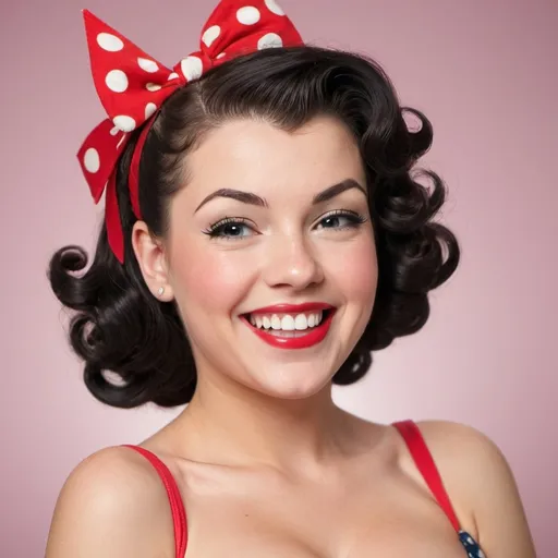 Prompt: pin up girl cute smile burenett hair
