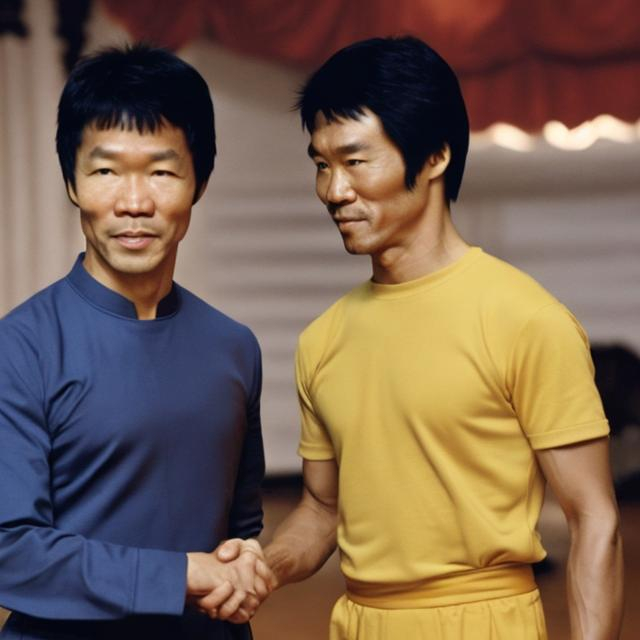 Prompt: Président Andry Nirina rajoelina en style Bruce Lee