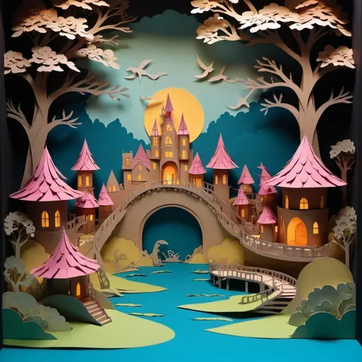 Prompt: A fantasy scene in paper art form.