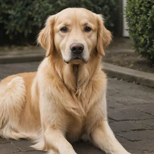 Prompt: A golden retriever is sitting outside