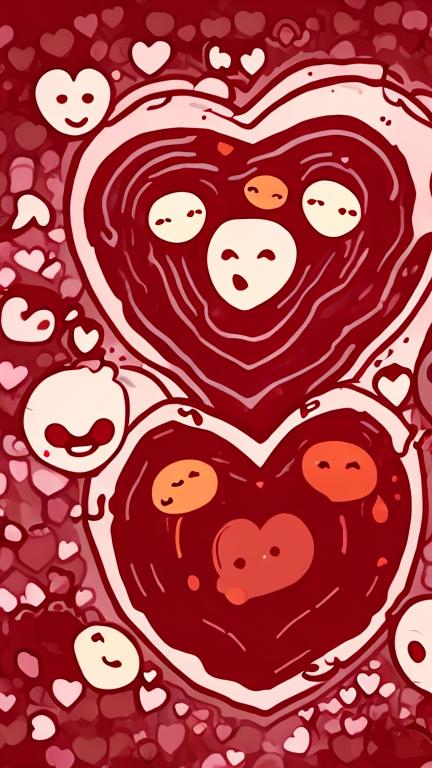 Prompt: a cartoon heart dripping blood, surrounded by smaller hearts made out of blood