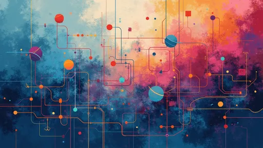 Prompt: A Kandinski like abstraction representing the concepts of systematic synthesis of analog and digital electronics as well as utility web apps. Use darkened pastel background colors.
