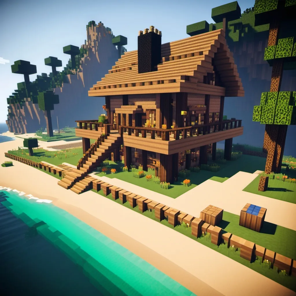 Prompt: A mincraft house on a beach,use bsl shaders,fully air ventilation, and amazing scenery