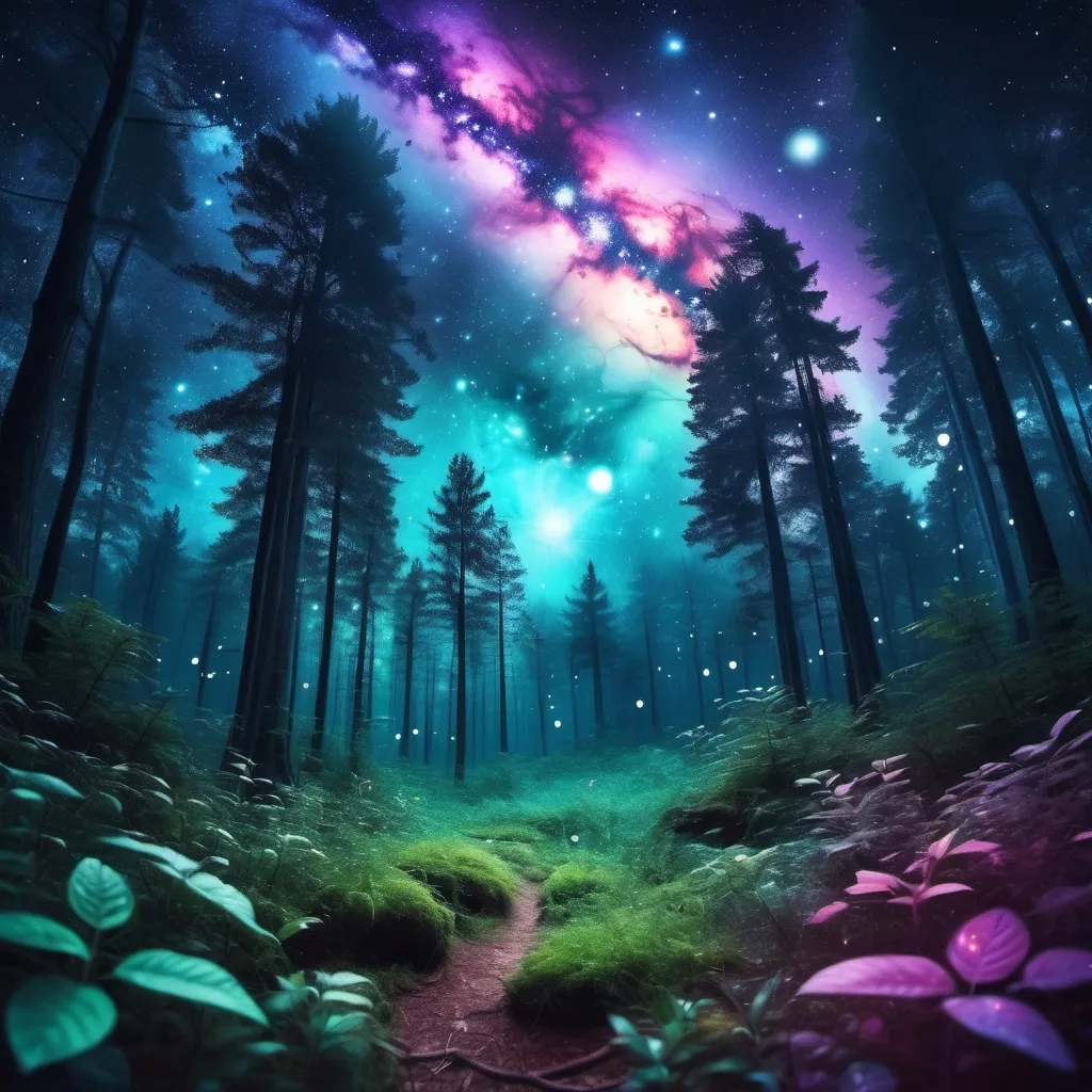 Prompt: a galaxy backround with a magic forest