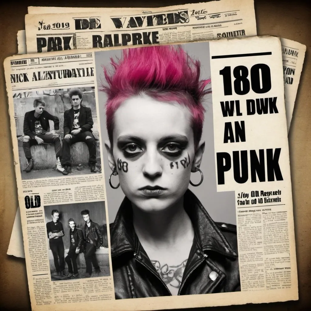 Prompt: create a album cover in 80ś punk style whit part of old news papere and old picture 