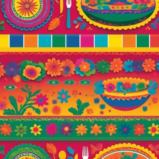 Prompt: Fiesta Brand, with bright mexican colors, with papel picados