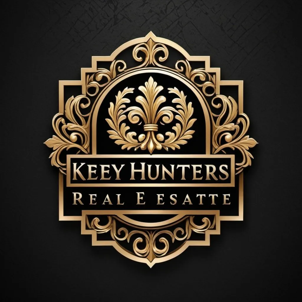 Prompt: Key Hunters Real Estate logo, metallic gold elegant design, intricate detailing, high quality, professional,detailed metallic textures