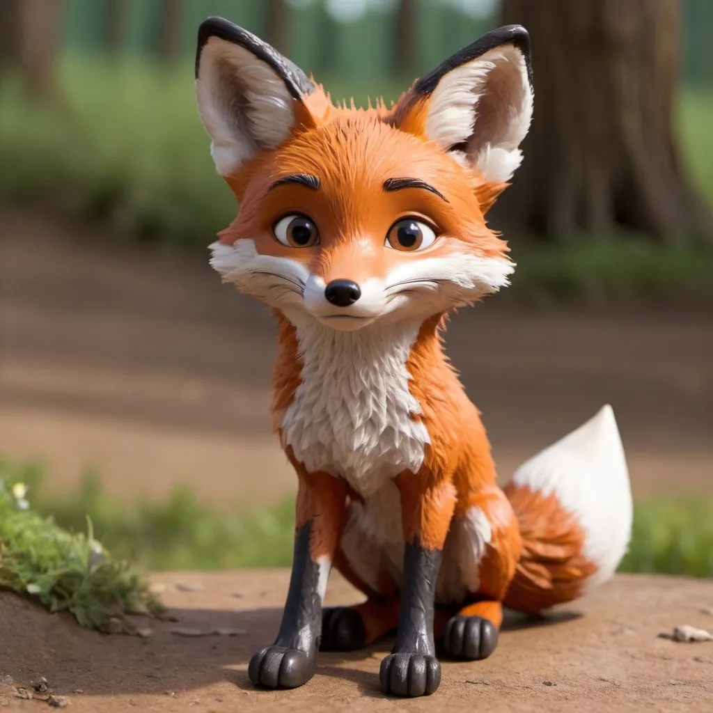 Prompt: A young fox, with one missing ear in the style of a Pixar movie 