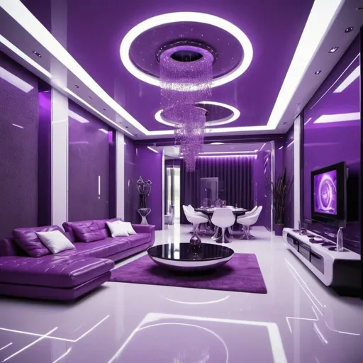 Prompt: Futuristic purple decorated home luxury