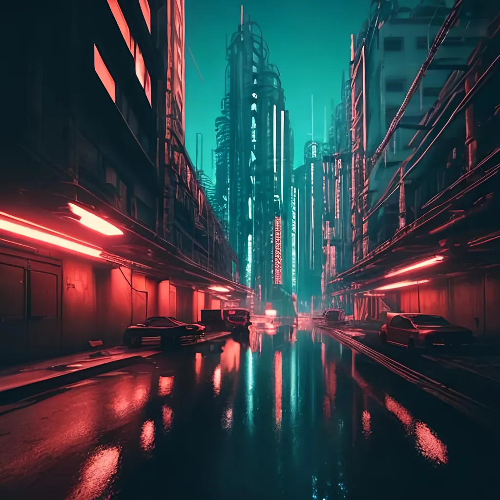 Prompt: nightmarish cyberpunk city brutalism constructivism futurism strange buildings industrial structures rain