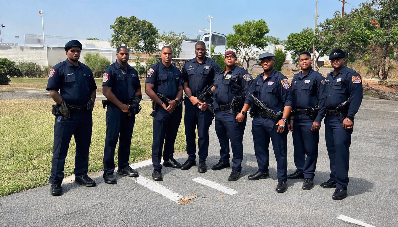 Prompt: Security Squad posing for photo shot