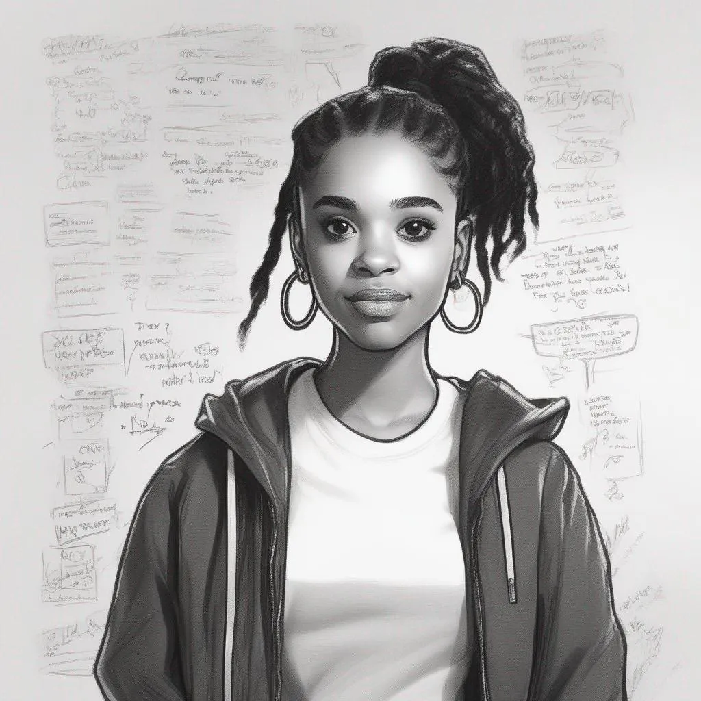 Prompt: Starr from 'The Hate U Give' drawing