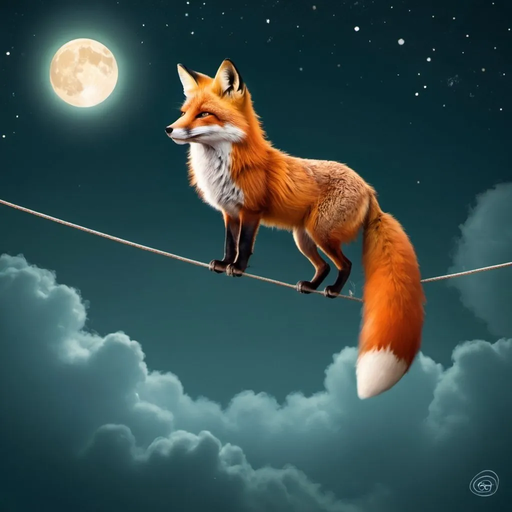 Prompt: a fox dreaming about being a tightrope walker