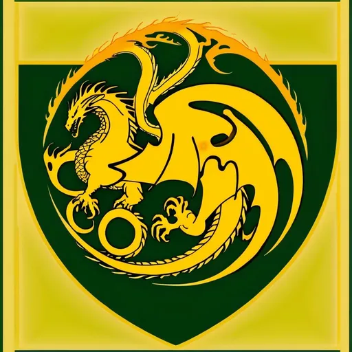 Prompt: Create a stylised house sigil for a Valyrian noble house from Game of Thrones depicting a silver dragon coiled around a black tower, with flames erupting from its mouth and wings spread wide against a background of vibrant orange or golden yellow. Beneath the sigil, include the house words 'Eternal Flame, Unyielding Power' written in elegant, stylized lettering reminiscent of ancient Valyrian script. The image should convey a sense of regal majesty, power, and dominance, reflecting the noble lineage and formidable nature of House Draconis.