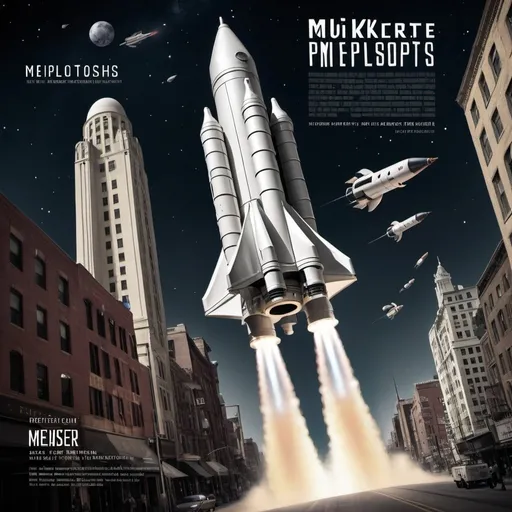 Prompt: create a street poster for a documentary-series in the style Fritz Lang's film Metropolis with the focal point being a SpaceX Starship Rocket and incorporating the text: "Rocket Chasers" follows a cliche of photographers and photojournalists who, with their exclusive access, meticulously capture every aspect of the remarkable field of rocketry and our next great leaps into space exploration.