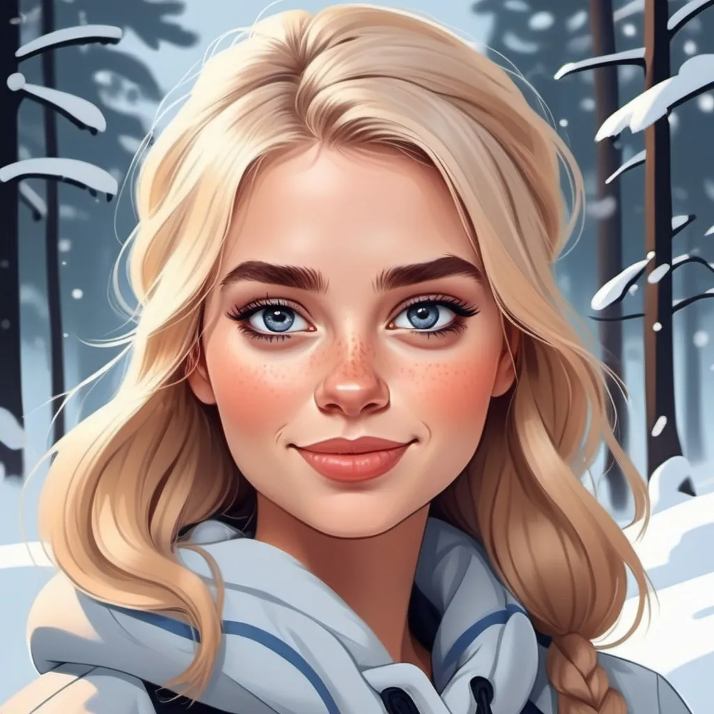 Prompt: cartoon of very beautiful young Finnish lady