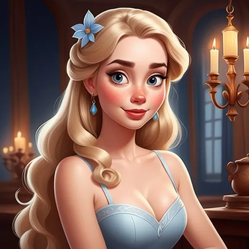 Prompt: Draw disney cartoon of very beautiful Finnish lady