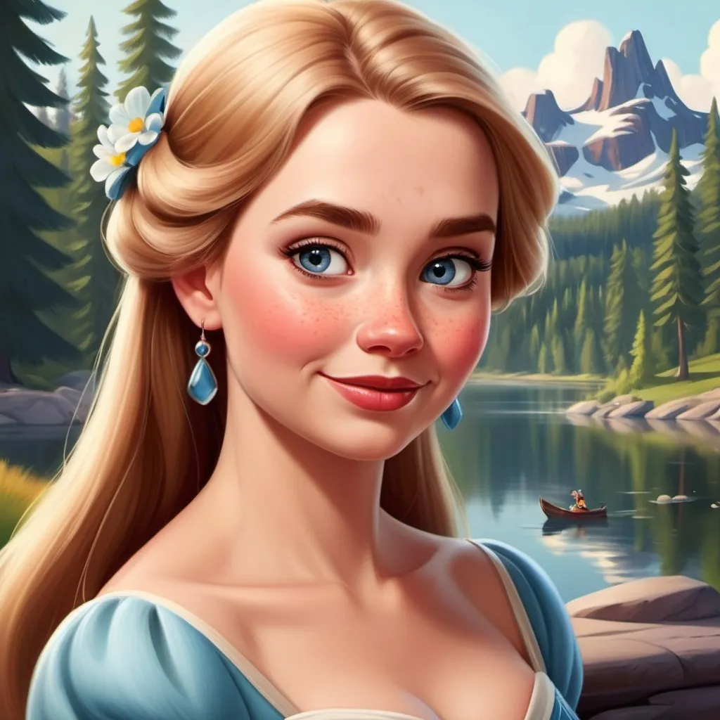 Prompt: Draw disney cartoon of very beautiful Finnish lady