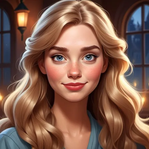 Prompt: Draw disney cartoon of very beautiful Finnish lady