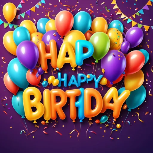 Prompt: (accurately spelled text "Happy Birthday"), vibrant colors, festive atmosphere, cheerful tone, decorative elements like balloons and confetti, warm lighting, image of the birthday person centrally placed, colorful background with party-themed patterns, high-resolution, ultra-detailed, engaging design that conveys a sense of celebration and joyousness.