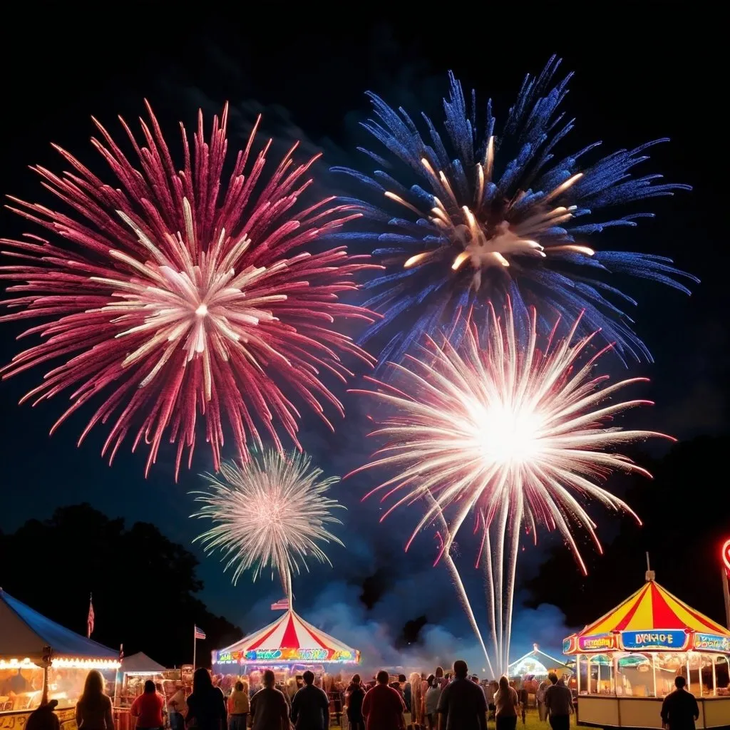 Prompt: photo of  fireworks at a county fair
