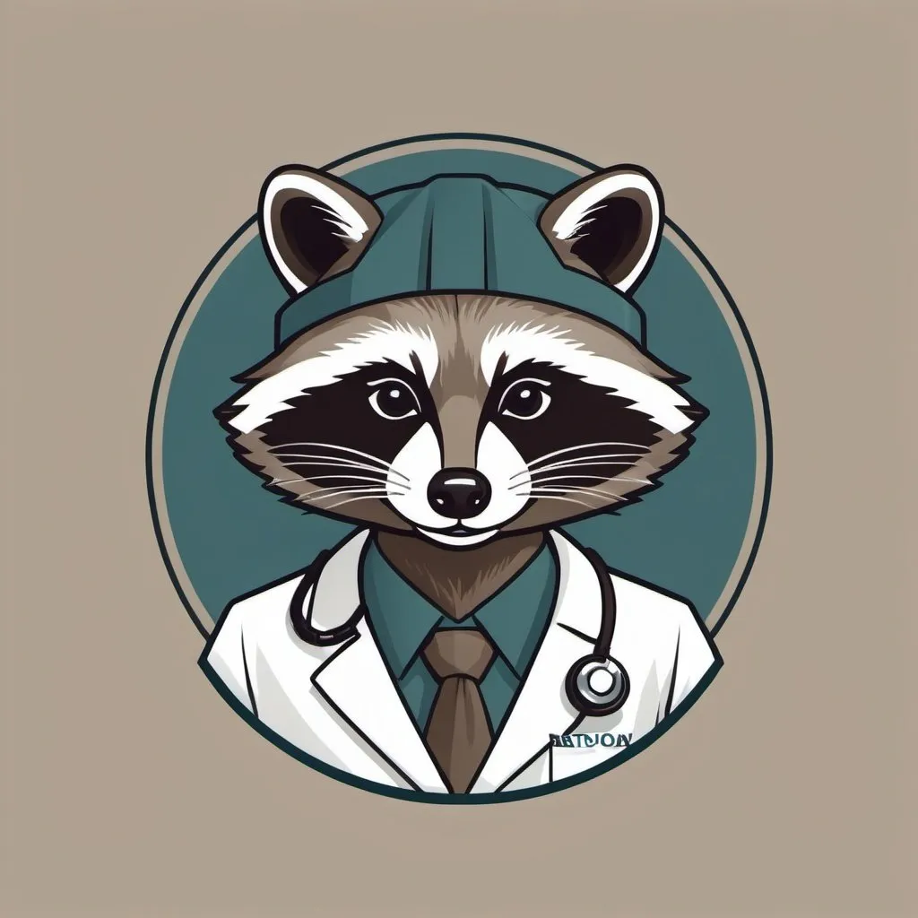 Prompt: The logo features a friendly and approachable raccoon, symbolizing intelligence, adaptability, and resourcefulness. The raccoon can be depicted in a stylized and professional manner, perhaps wearing a subtle medical accessory like a stethoscope or holding a medical symbol like a caduceus.

The color scheme can include earthy tones like brown and gray for the raccoon, along with calming colors like blue or green to reflect the medical aspect of the company.