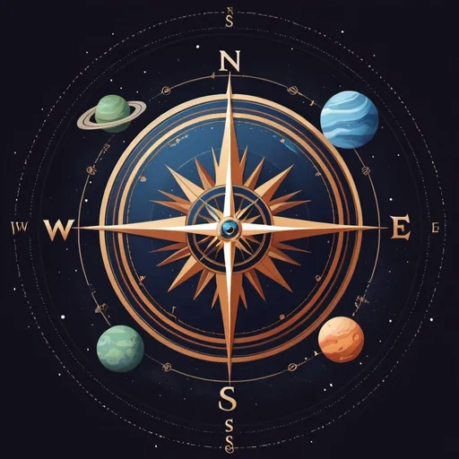 Prompt: 
a compass inspirade of space and planets, like to a logo

