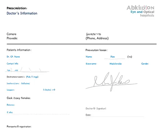 Prompt: Abtidon eye and optical hospital 

PRESCRIPTION

Doctor's Information:
Name: Dr. [                            ]  
Specialty: [ GP, Pediatrician]  
 Contact Info: [Phone, Address]


Patient's Information:
Name: [Full Name]  
Age: [Age]  
Gender: [Male/Female]  
Contact Info:[Phone, Address]


Prescription Details: 
Medication Name: Paracetamol]  
Dosage: [ 500 mg]  
Instructions: [e.g., Take 1 tablet every 4-6 hours]  
Duration:[5 days]  
Refills: [ 1 refill]


Doctor's Signature:
Signature: [                           ]  
 Date:[                                    ]


Write as prescription 