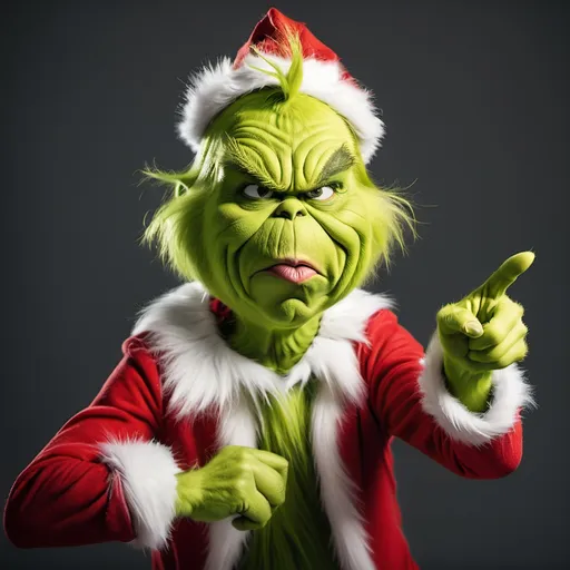 Prompt: Angry Grinch pointing to the left


