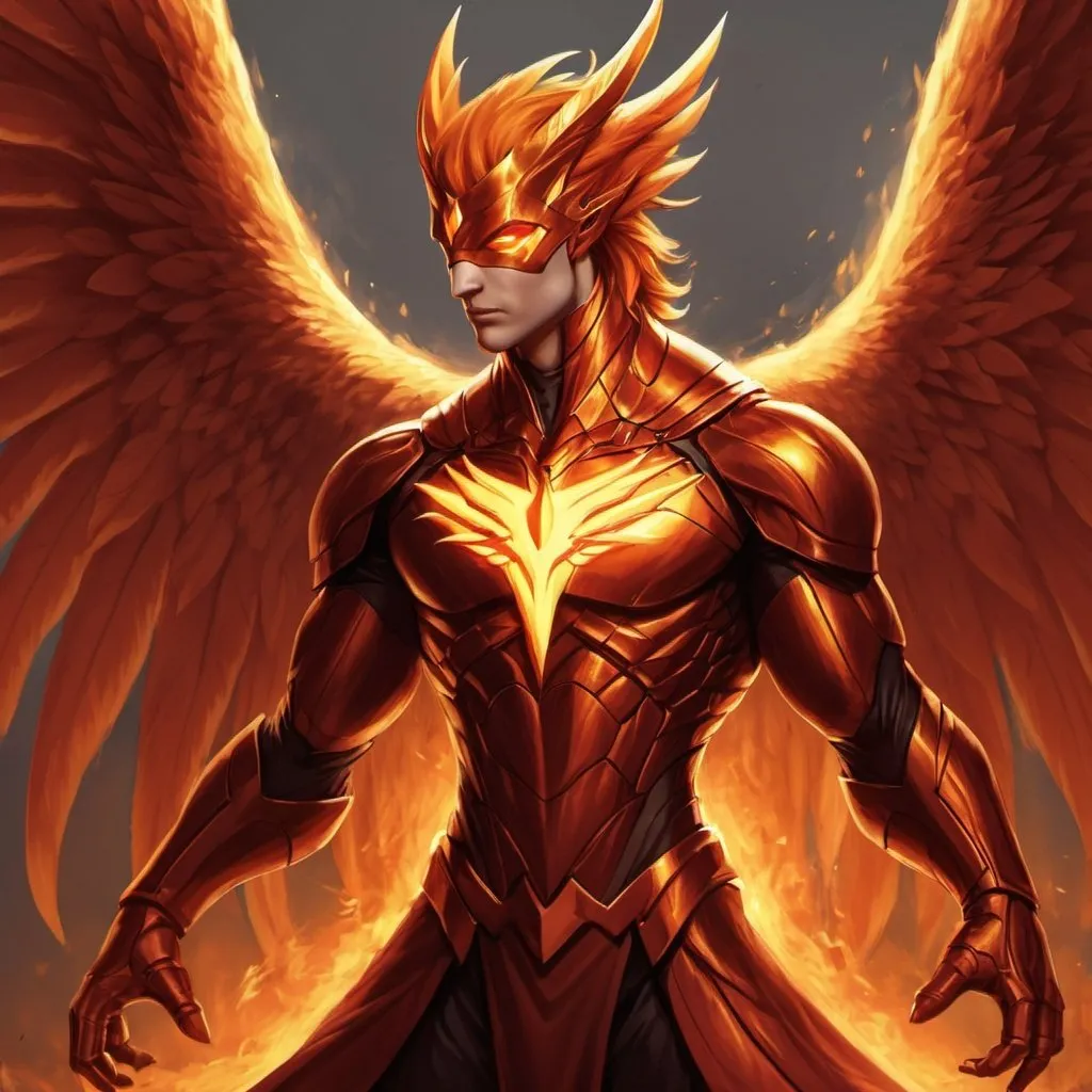 Prompt: A hero, has superpower to turn into a dragon pheonix hybrid, is mostly human looks tall and handsome, has wings of fire and is drawn in microsoft paint, drawn with only a 2 shades of any given color
