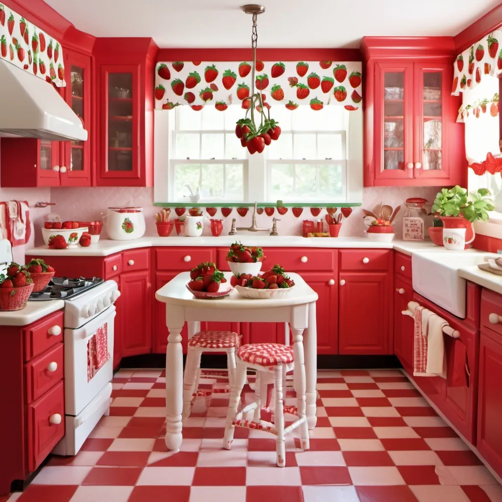 Prompt: strawberry themed kitchen