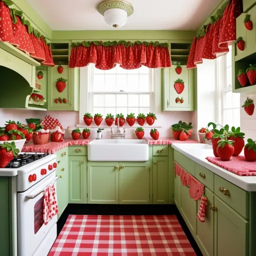 Prompt: strawberry themed kitchen