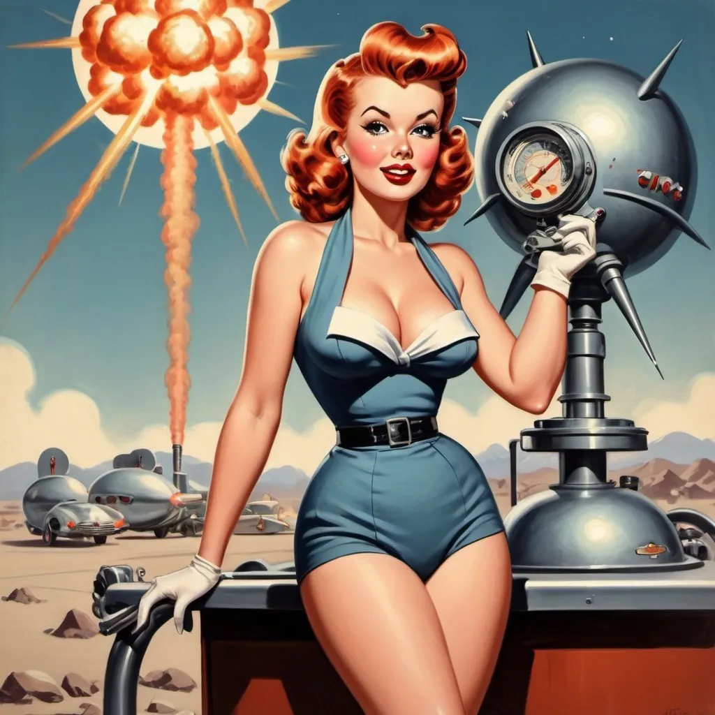 Prompt: cartoon atomic age pinup 