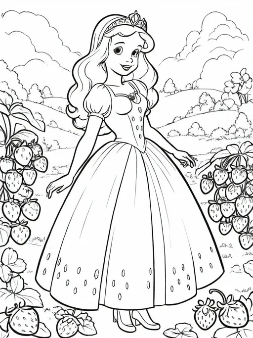 Prompt: drawn cartoon 1930s strawberry themed disney princess