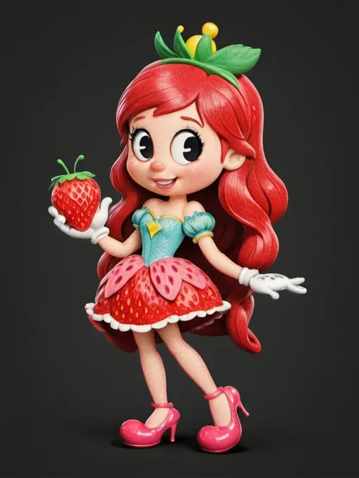 Prompt: drawn cartoon strawberry themed disney princess