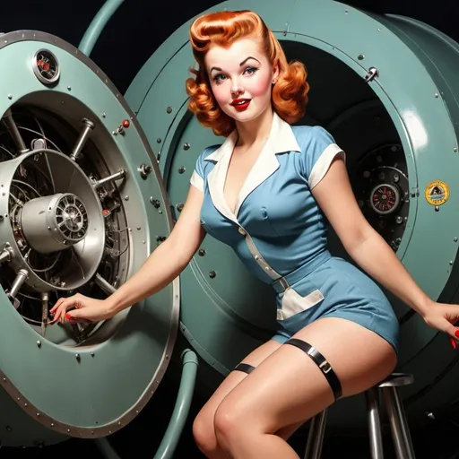 Prompt: atomic age vault tech pinup girl 
