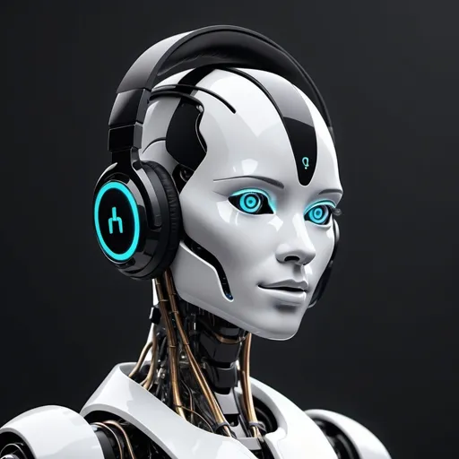 Prompt: (logo) refined sleek humanoid robot, (glowing headphones) immersive sound, (playing or tuning radio) dynamic interaction, (clean minimalist design) elegant simplicity, (subtle colorful soundwaves) vibrant energy, (simple background) uncluttered focus, contemporary aesthetic, smooth lines, high quality, professional branding, modern approach.