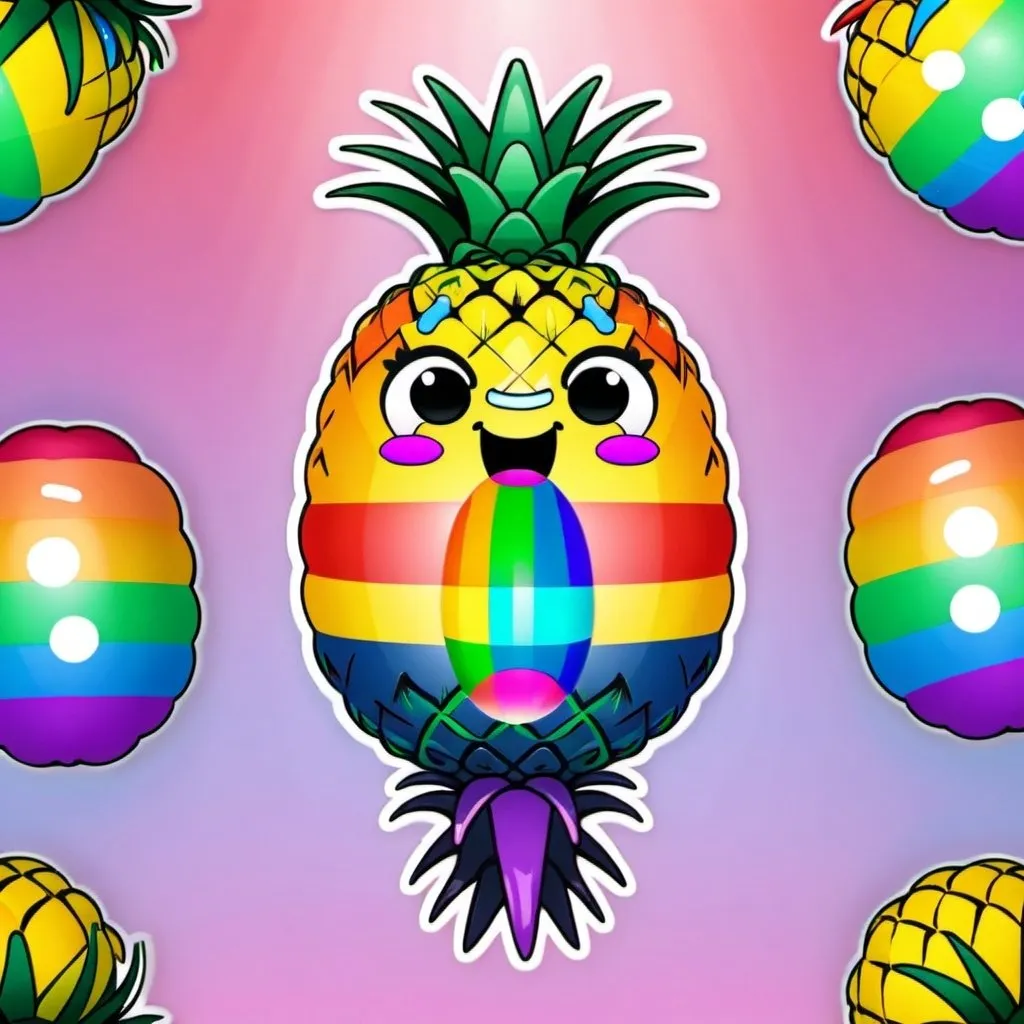 Upside Down Pineapple Emoji With Rainbow