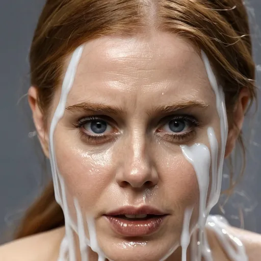Prompt: Amy Adams  with white gel dripping down her face.