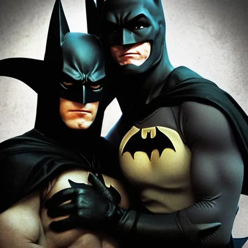 Prompt: Batman and Robin cuddling
