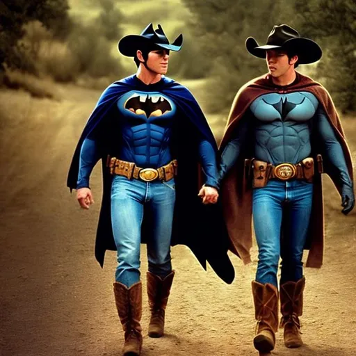 Prompt: The cover of Brokeback mountain but instead of the main characters from the movie, use batman and robin